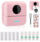 HuiJuKeJi Mini Printer, Portable Printer with Sticker and 10 Rolls of Thermal Paper and Self-Adhesive Thermal Paper Built-in 1200mAh Battery Inkless Photo for Android IOS (X5 Pink)