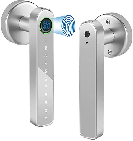 Serrure de Porte Intelligente J, Objet Connecté - Serrure de Porte d'Entrée Sans Clé à Clavier avec Poignée, Empreintes Digitales et Contrôle WiFi Tuya APP