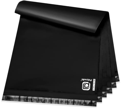 POLYSELLS 100 pcs 12x15.5 Inches Black Poly Mailers Shipping Envelopes, Strong Adhesive Sealing, Waterproof, and Tear-resistant Postal Mailing Bags for Clothing, Books, and Accessories