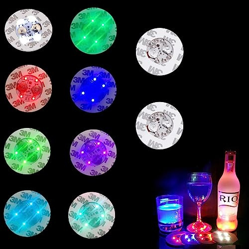 Nizirioo led & Selbstklebende Leuchtsticker: 10 Stück Untersetzer, 7 Farben, für Kaffee, Tee, Bier, Becher