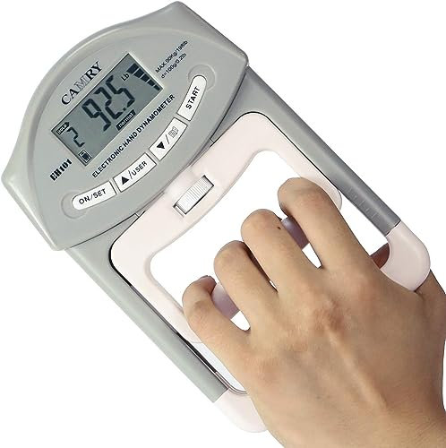 Dinamómetro de Mano Digital Medidor de Fuerza de Agarre Medidor de Captura automática Potencia de Agarre de Mano electrónica 198 Lbs / 90 Kgs, Gris