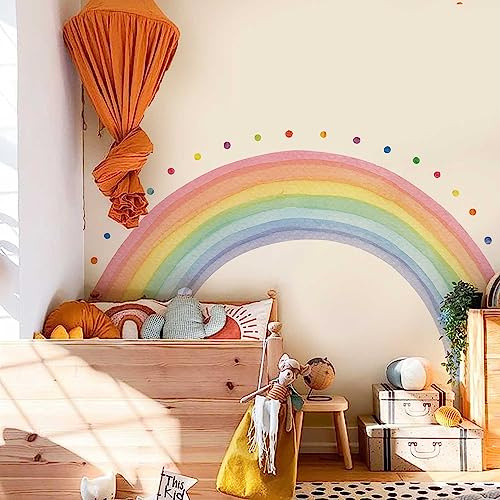 Neukids 192x112cm FABRIC Regenbogen Wandtatoo, Boho Tupfen Wandsticker | Deko für Kinderzimmer, Wohnzimmer, Babyzimmer, Mädchenzimmer, Korridore - Selbstklebend