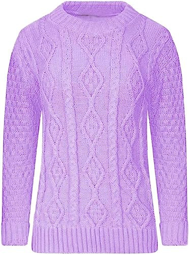 AJFASHION Women Jumpers New Ladies Long Sleeve Chunky Cable Knitted Jumper Crew Neck Winter Sweater Top UK Size 8-22