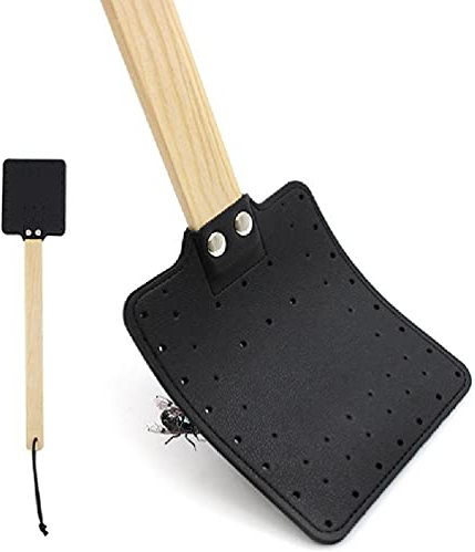 Myazs Fliegenklatsche aus starkem Leder, mit langem flexiblem Griff, robuste Fliegenklatsche, Leder, Fliegenklatsche mit Griff
