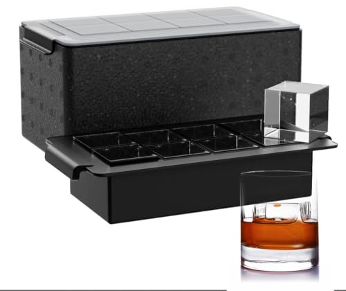 Clear Ice Cube Tray for Whiskey: FDDBI 2Inch Clear Ice Cube Maker - Silicone Large Ice Cube Tray - Square Ice Tray for Bourbon Old Fashioned Whisky