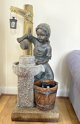 LQSSA Fontana da Giardino per Esterni Statua di Giovane Donna Fontana da Giardino Moderna per Interni ed Esterni Caratteristiche Cascate da Pavimento Fontane per Cortile Domestico Decoration