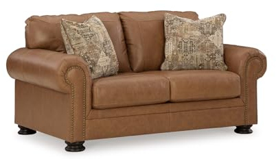 Signature Design by Ashley Carianna Classic Leather Match Loveseat with Nailhead Trim, Dark Brown