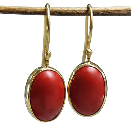 Rote Ohrringe Hängend - 925 Silber Vergoldet - Koralle - Edelstein - Weihnachts Ohrringe Hängend - Geburtsstein Skorpion - Geschenkidee Weihnachten - inkl. Geschenkbox