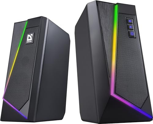 Defender® Desktop Lautsprecher für PC, Laptop, Speaker Set mit USB-Stromversorgung, Bluetooth 5.0 oder 3,5mm AUX Klinke, HiFi Stereo mit 6 Farbigen LED-Modi, Gaming Lautsprecher