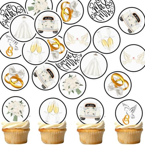 40Stk Essbare Herr & Frau Cupcake Toppers Braut Zu Sein Hochzeit Torten Topper für Braut Dusche Verlobung Neuverheiratet Glückliche Hochzeitsfeier Dekorationen