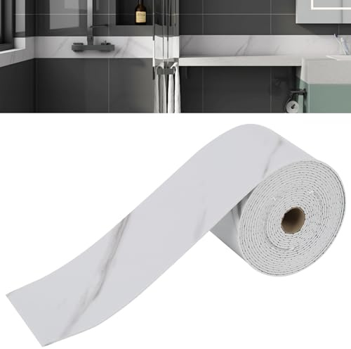 IGTOPS Weichsockelleiste Selbstklebend, Flexibel Sockelleiste, 10cm Breite PVC Wasserdicht Abschlussleiste, Tapetenbordüre Dekoration (10cm x 5m, Weiß + Grau)