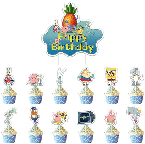 Décoration de Gâteau Éponge 49 Pièces Gâteau Topper Cupcake Topper Cake Topper Décoration de Gâteau d'anniversaire Pour Garçons et Filles