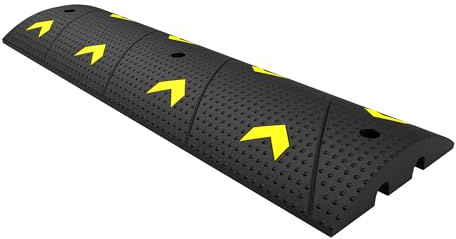 Berry Heavy Duty Speed Bump with 2 Channel Cable Protector | 1 Meter PVC Outdoor Cable Cover Ramp with Screw and Anchor | Non-Slip Outdoor Speed Hump for Roads Garage Parking