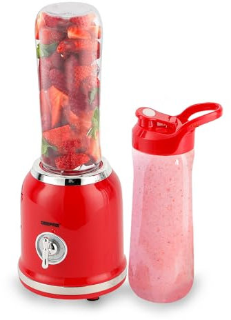 GEEPAS Personal Blender 2 Speed Smoothie Milkshake Maker with Pulse Function - Mini Travel Blender for Protein Shakes with 2 Easy to Clean BPA Free Tritan Sports Bottles 0.6L, 300W, Red