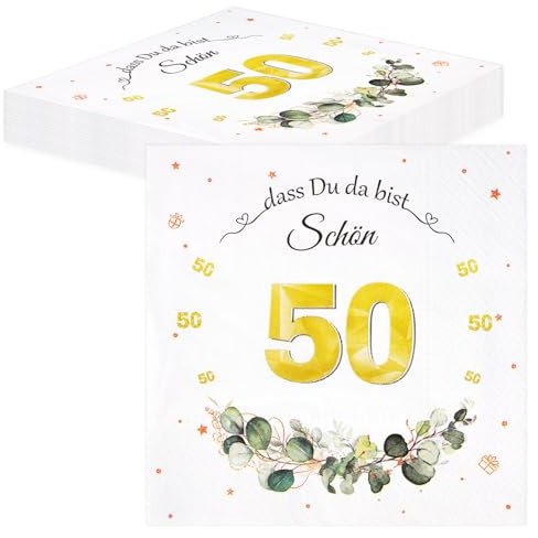 TOPWAYS Servietten 50. Geburtstag für Mann und Frau, Tischdeko Eukalyptus Papierservietten Anniversary Deko, 40 Stück