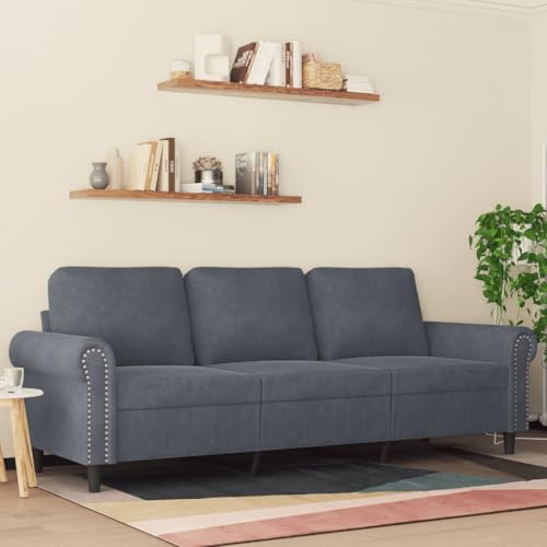 Willood 3-Sitzer-Sofa Loungesofa Couch mit Armlehnen Rückenkissen, Wohnzimmersofa Designsofa Metallgestell, Sitzmöbel Zweisitze,Multi-Sofa, Dunkelgrau 180 cm Samt