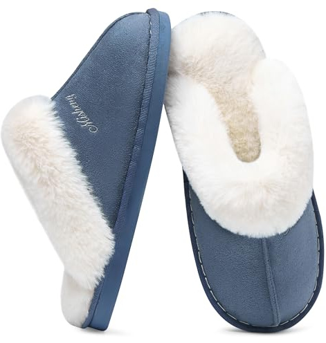 Tofflor Dam Herr Plush Varma Mysiga Sovrum Pantoletter Luddiga Bekväma Concord blå 38.5-40