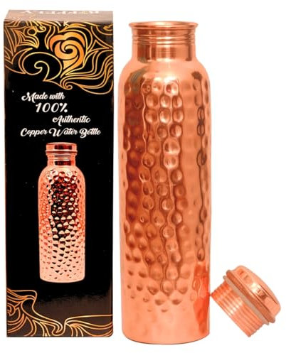 Copper Water Bottle - 34oz - Handcrafted Ayurvedic 100% Pure Copper Water Bottle for Drinking |Men & Women| Leak-Proof Lid BPA Free Non-Insulated & Eco Friendly with Premium Quality for Sport & Travel