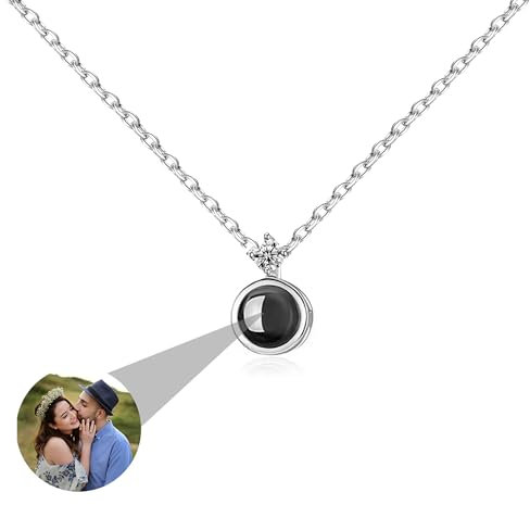 925 Sterling Silber Foto Projektion Halskette Personalisiert Mit Bild Innen Kreis Fotoanhänger Kette Schmuck Geschenke Für Frauen Geburtstag/Jubiläum