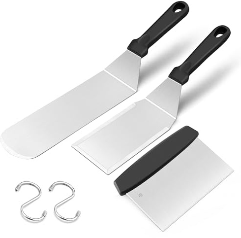 Joyfair 3 Pcs Stainless Steel Multi-Purpose Griddle Spatula Set BBQ Utensil | Non-Toxic, Durable Material, Bevelled Sides, Ergonomic Design, Hanging Hole, Versatile Use, Commercial Grade, Dishwasher Safe