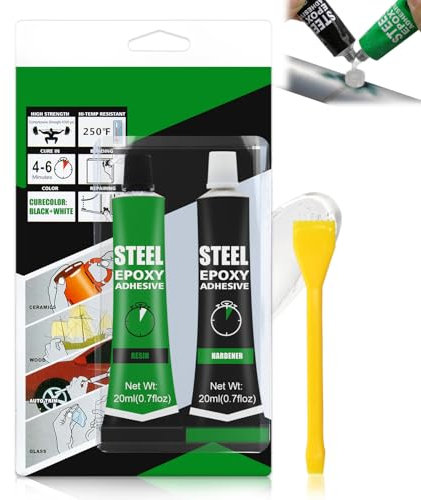 ALLONY Colla Bicomponente per Metalli, AB Metallo Colla Bicomponente, colla multiuso multimateriale, Adatto per Riparare Cracce e fratture in Metalli, Ceramica, 2 x 20 ml