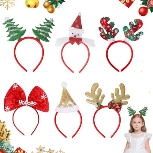 LGZIN 6 Stück Weihnachten Haarreifen, Weihnachten Stirnbänder, Weihnachten Kopfschmuck, Rentier Weihnachtsbaum Weihnachten Stirnband zum Weihnachtsfeier für Erwachsene und Kinder