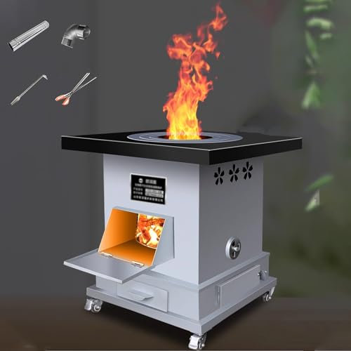 Horno De LeñA Estufa de Leña Estufa de Leña Pellets con Horno y Caja de Cenizas, Estufa de Leña Interior para Calentar y Cocinar, Estufa de Leña Móvil para Acampar con Ruedas para Calefacció