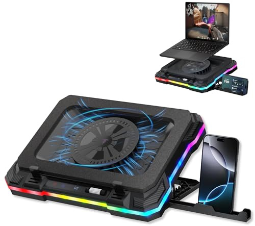 Tilted Nation Gaming Laptop Cooling Pad with USB Hub - Boost Performance, Stay Comfortable - RGB Laptop Cooler Stand with Adjustable Height & Fan Speed, RGB, USB (C + A) Hub, for 15.6 - 19 Laptops