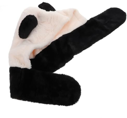 DEARMAMY Panda Mütze Mit Ohrenschutz Und Kreuzschal Aus Weichem Kunstkaninchenfell Warme Winter Haube Für Damen Und Mädchen Kuscheliger Tierhut Für Halloween Party Und Cosplay