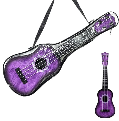 PLUSHCEWT Ukulele per bambini, 42 cm, chitarra acustica giocattolo con 4 corde regolabili, giocattolo per bambini, ukulele musicale, cartone animato, mini asilo (viola)