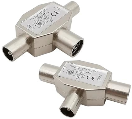 One-to-Two TV Antenna Splitter Adapter 2 Way TV Male to Female Antenna Coaxial Signal Distributor Conversion Interface Connector