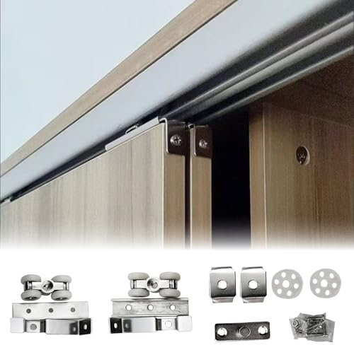 Double/Single Track Bypass Barn Door Hardware Kit, Heavy Duty Top Mounted Sliding Closet Door Track, Aluminum Pocket Door Track Soft Close for 2 Door System(Single,5 FT/1.52 m)
