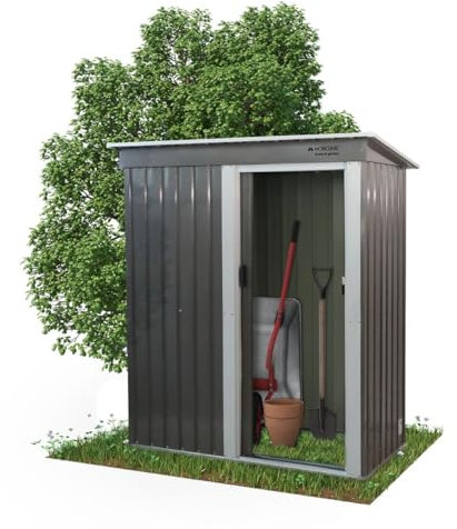 Mobiclinic®, Casetta da Giardino, Con Porta Scorrevole, 150 x 75 x 181 cm, Armadio da Esterno, Lucchettabile, Nomi, Tetto spiovente, 1.4 m², Custodia Sicura, Resistente, Grigio