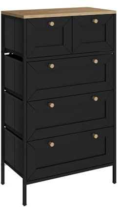 Vicco Kommode Belaro, Schwarz, 56 x 95 cm | mit 5 Schubladen, zur Aufbewahrung von Kleidung und Accessoires geeignet