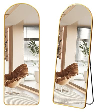 moderntop Gewölbter Ganzkörperspiegel 147x45 cm | Goldener Aluminiumrahmen | Standspiegel für Wohnzimmer & Schlafzimmer | Stehend/Wandmontage| Elegant & Stabil
