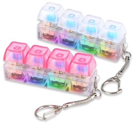 2Pcs Light Up Keyboard Fidget Toy, Funny Clicky Fidget Keyboard with Lamp, Portable Stress Relief Keyring Light-Up Clicker Stress Relief Gifts for Women Men Adults
