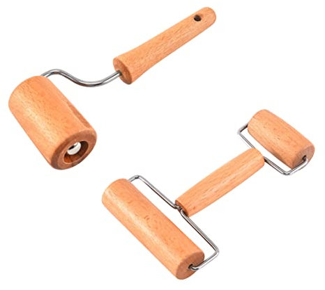 CIYODO 2pcs Wooden Embossing Rolling Pin Lattice Pastry Roller Non-Stick Dough Roller for Kitchen Baking