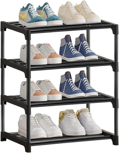 NIAWECAN Schuhregal mit 4 Ebenen, Kleines Schuhregal Metall | Schmales Stapelbares Schuhablage, Schuhständer Platzsparend, Geeignet für Schlafzimmer, Flure, Eingänge