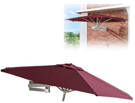 220/250cm Ombrellone da Parete A Braccio, con Testa Inclinabile E Supporto Regolabile, Ombrellone da Esterno con 8 Costole Robuste, per Balcone, Giardino, Cortile(Wine Red,250cm/8.2ft)