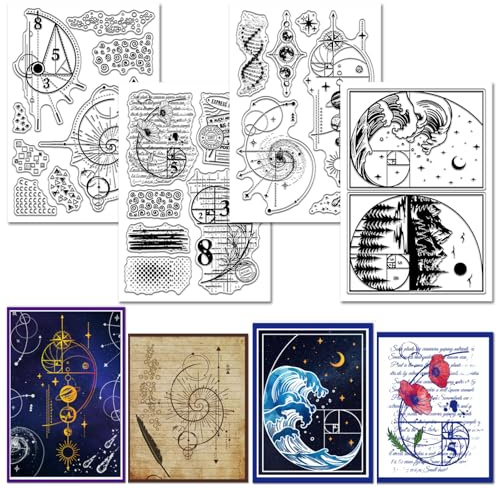 GLOBLELAND 4 Blatt Fibonacci Serie Transparenter Stempel Für Scrapbooking Mathematische Zahlen Silikonstempel Hintergrund Transparentes Stempelset Für Kartengestaltung DIY Prägung Journaling