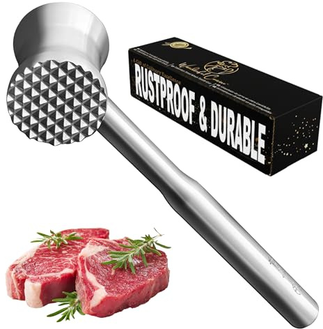 Fleischklopfer aus Edelstahl – robustes einteiliges Design, rostfrei und spülmaschinenfest – strukturierte Oberfläche für Steak, Huhn, Schweinefleisch und mehr