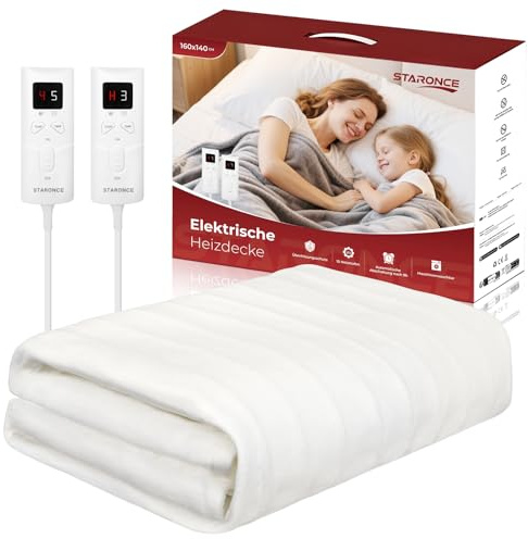 staronce Heizdecke Elektrisch 160x140 cm für Doppelbett - Wärmedecke mit 10 Heizstufen, Abschaltautomatik, 2 Fernbedienungen & Überhitzungsschutz - Maschinenwaschbar