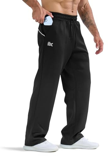 BROKIG Men Gym Tracksuit Bottoms Open Hem Joggers Sweatpants S Black