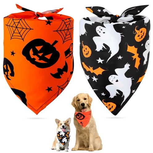 AMSNINK Hundekostüm Halloween, Halstuch Hund 2er Set, Verstellbares Hundehalstuch für Halloween Party, Fotoshooting, Geburtstagsfeier, Größe 48 cm
