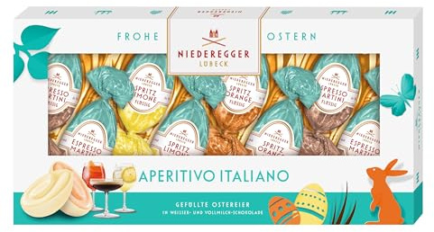 Niederegger | Pralinen Eier | Aperitivo Italiano | 1x 100g | Gefüllte Eier in den Sorten Spritz Limone, Spritz Orange & Espresso Martini | Umhüllt von Vollmilch- und Weißer-Schokolade | Ostergeschenk