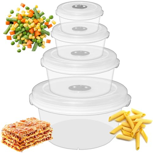 STORM TRADING GROUP Set of 4 Strong Plastic Microwave Food Containers | With Steam Control Valves & Lids Transparent Food Storage Set BPA Free Freezer & Dishwasher Safe