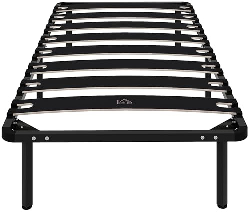 HOMCOM Somier 90x190 cm Altura 26 cm Acero con Láminas de Álamo Negro