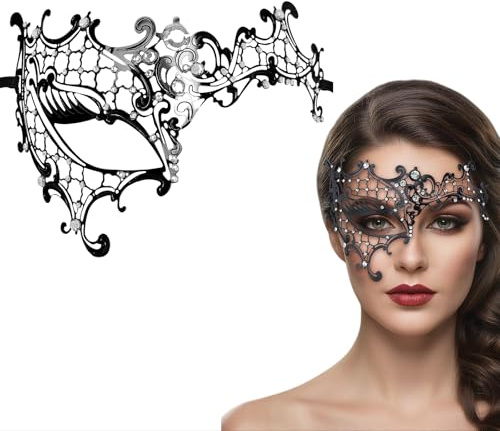 OuryTech Venezianische Maske Damen, Elegante Schwarze Maske für Damen, Masquerade Mask für Kostüm Parties, Karneval, Venetian Balls (Typ G)