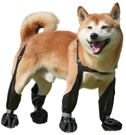 Stivali per cani, stivaletti impermeabili per cani, scarpe per cani all'aperto, stivaletti riflettenti robusti antiscivolo regolabili con bretelle protezioni per zampe per cani di taglia media e