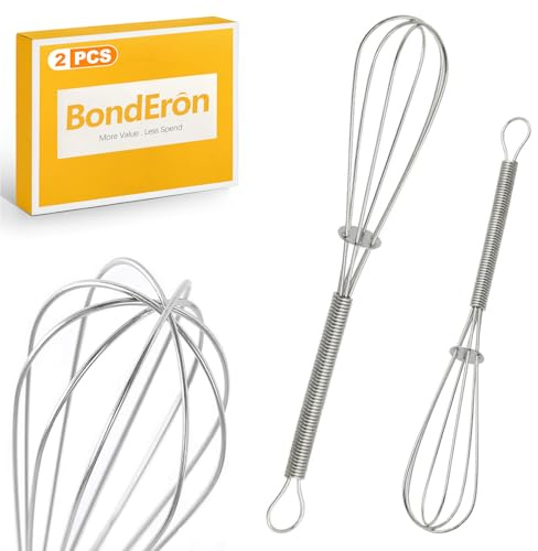 BondEron 2 Stück Mini Schneebesen Edelstahl Kleiner Rührbesen Handmixer für Tassen Saucen Eier Quirl zum Kochen Backen Küche Zubehör Spülmaschinenfest Silber